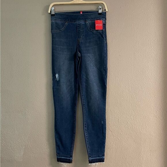 Spanx Distressed Ankle Skinny Jeans Raw Hem Size M - Picture 3 of 5